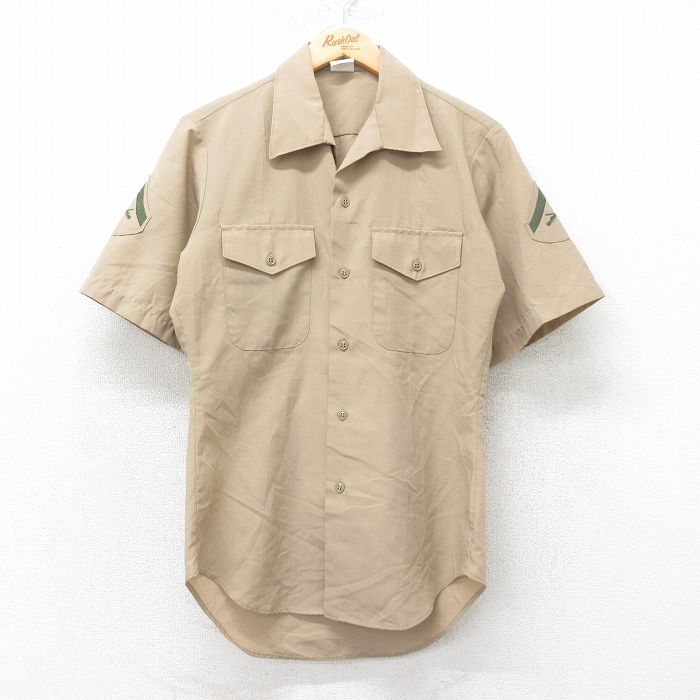 【50%OFF】S★古着 半袖 ミリタリー シャツ メンズ 80年代 80s 開襟 オープンカラー USA製 ベージュ カーキ 25jul07 中古 トップス