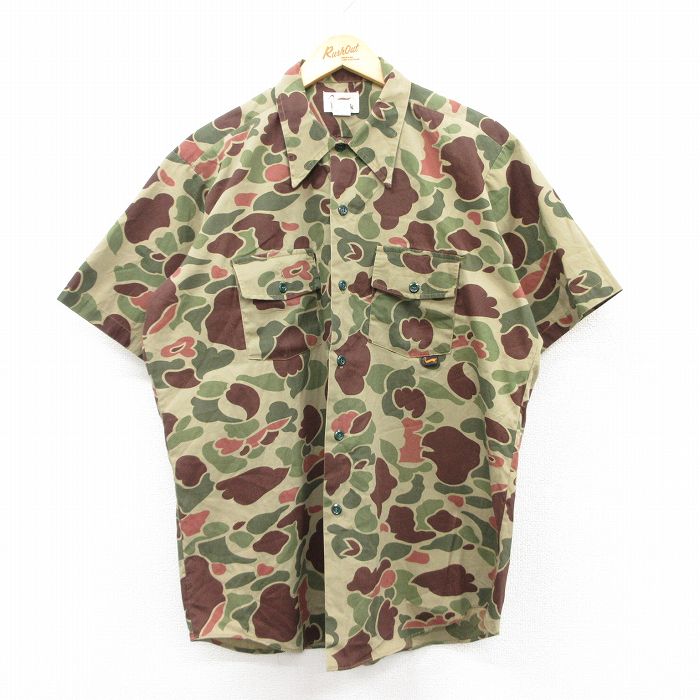 【50%OFF】XL★古着 ダックスバック 半袖 ハンティング シャツ メンズ 80年代 80s ダックハンターカモ ロング丈 濃緑 グリーン 迷彩 【spe】 25aug05 中古 トップス