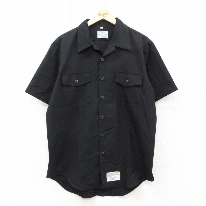 L★古着 半袖 ミリタリー シャツ メンズ ロング丈 開襟 オープンカラー USA製 黒 ブラック 25aug05 中古 トップス