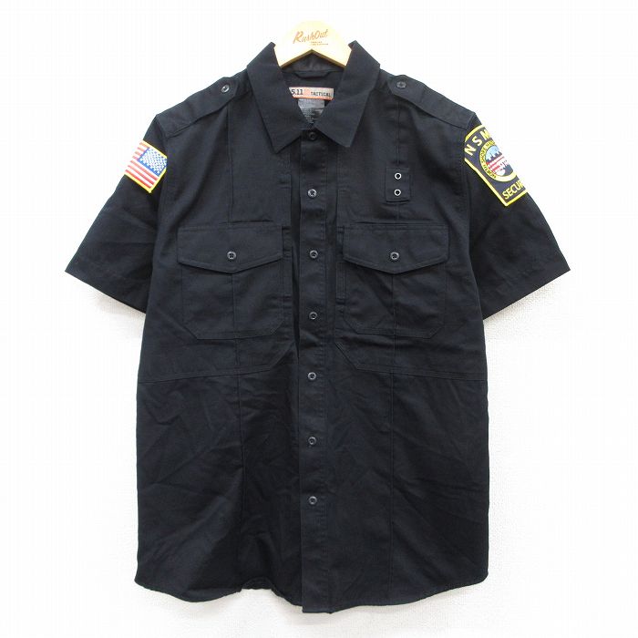 L★古着 5.11 タクティカル 半袖 ワーク シャツ メンズ ワッペン 黒 ブラック 25aug05 中古 トップス