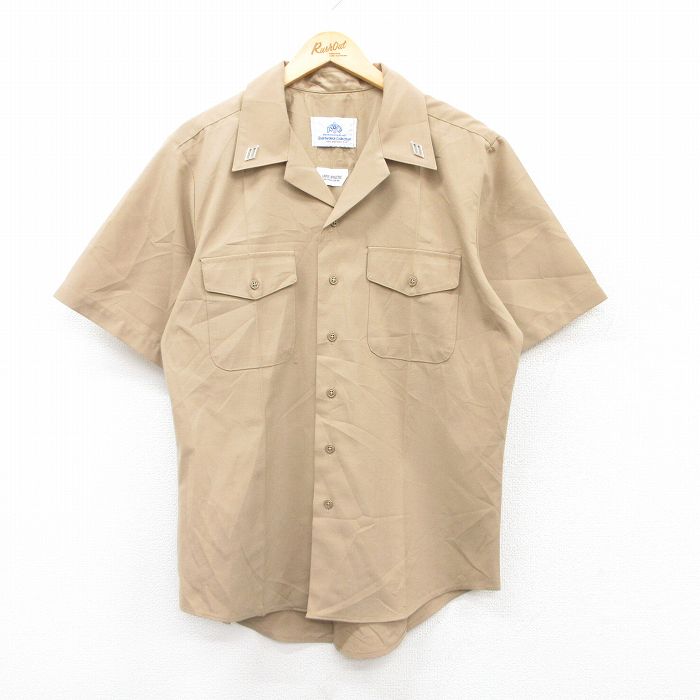 L★古着 半袖 ミリタリー シャツ メンズ 開襟 オープンカラー ベージュ カーキ 25aug05 中古 トップス