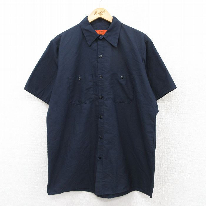 L★古着 レッドキャップ 半袖 ワーク シャツ メンズ 00年代 00s ロング丈 紺 ネイビー 25aug05 中古 トップス
