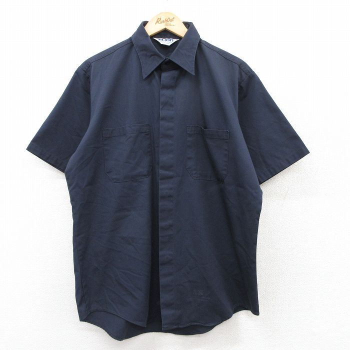 XL★古着 半袖 ワーク シャツ メンズ 90年代 90s USA製 紺 ネイビー 25aug05 中古 トップス