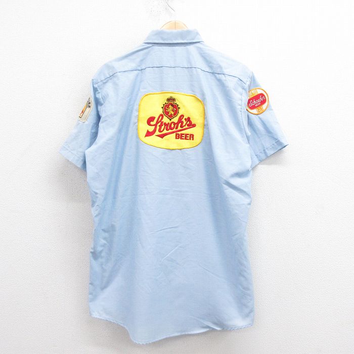 XL★古着 半袖 ワーク シャツ メンズ 80年代 80s シュリッツビール ロング丈 USA製 薄紺 ネイビー 【spe】 25aug23 中古 トップス