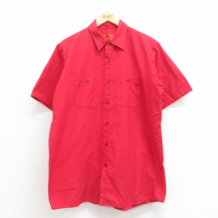 【50%OFF】L★古着 レッドキャップ 半袖 ワーク シャツ メンズ 00年代 00s ロング丈 赤 レッド 25aug23 中古 トップス