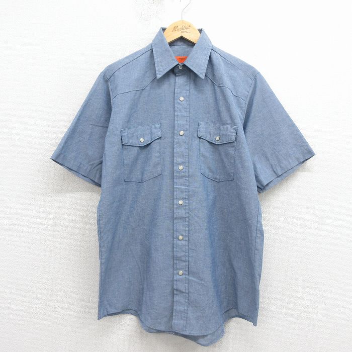 レッドキャップ 90s 半袖シャンブレーウエスタンシャツ ネイビー L | 古着