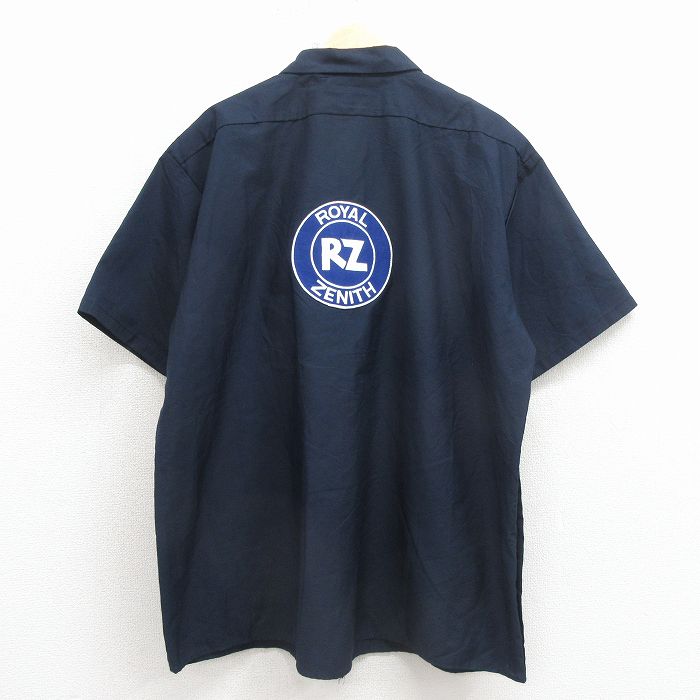 XL★古着 レッドキャップ 半袖 ワーク シャツ メンズ 90年代 90s RZ 大きいサイズ ロング丈 濃紺 26mar31