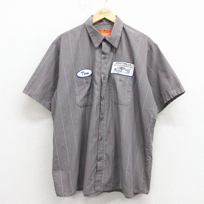 XL★古着 レッドキャップ 半袖 ワーク シャツ メンズ 00年代 00s レッカー車 大きいサイズ グレー他 ストライプ 26mar31