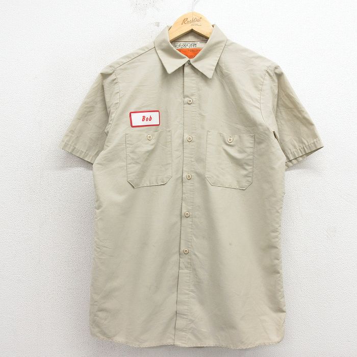 L★古着 レッドキャップ 半袖 ワーク シャツ メンズ 80年代 80s USA製 ベージュ 26apr13
