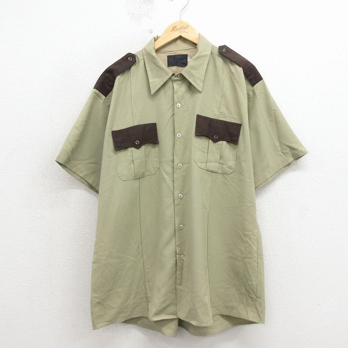 XL★古着 半袖 ワーク シャツ メンズ 80年代 80s 大きいサイズ ベージュ 26apr13