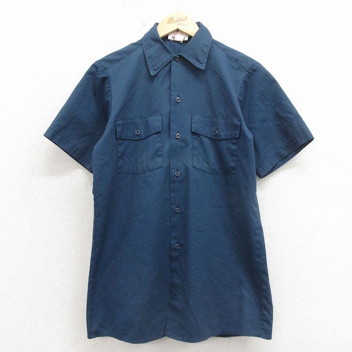 M★古着 ディッキーズ 半袖 ワーク シャツ メンズ 90年代 90s USA製 紺 26apr13