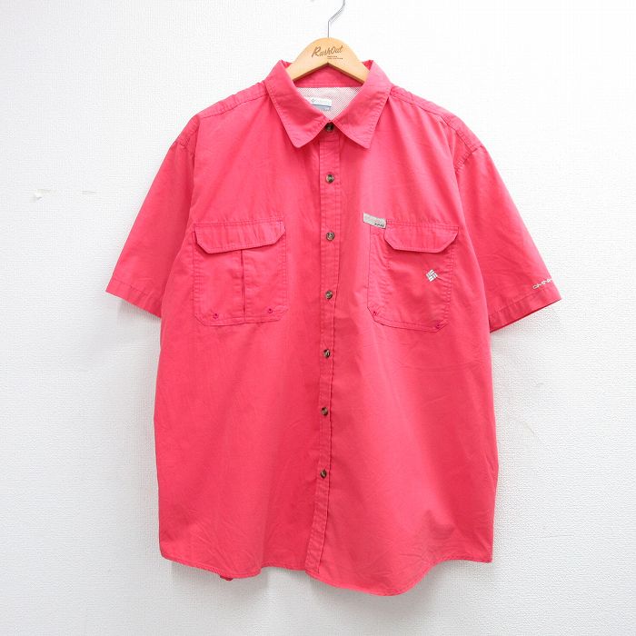 XL★古着 コロンビア 半袖 フィッシング シャツ メンズ PFG ピンク 内側メッシュ 26apr25