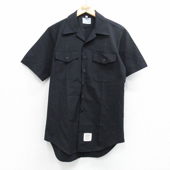 M★古着 半袖 ミリタリー シャツ メンズ 90年代 90s 開襟 オープンカラー USA製 黒 26apr25
