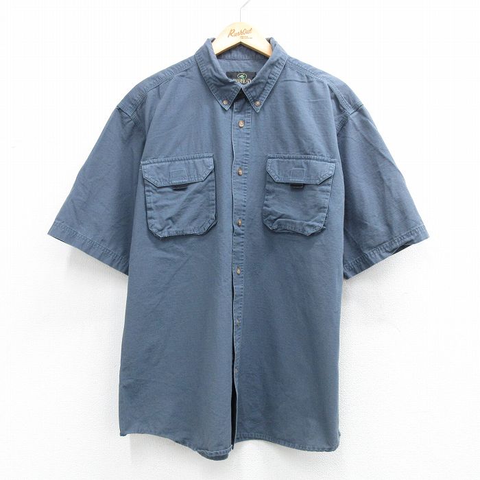 XL★古着 レッドヘッド 半袖 ワーク シャツ メンズ 00年代 00s リップストップ コットン ボタンダウン 濃グレー系 26apr25