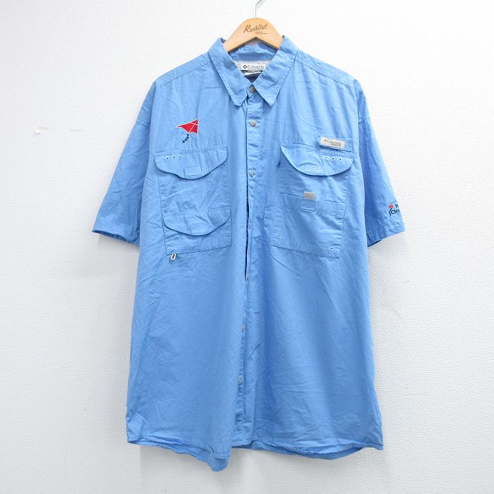 XL★古着 コロンビア 半袖 フィッシング シャツ メンズ 00年代 00s PFG 薄紺 内側メッシュ 26apr25
