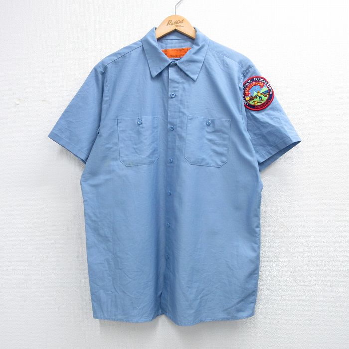 L★古着 レッドキャップ 半袖 ワーク シャツ メンズ 90年代 90s ミネソタ ロング丈 USA製 薄紺 26apr25