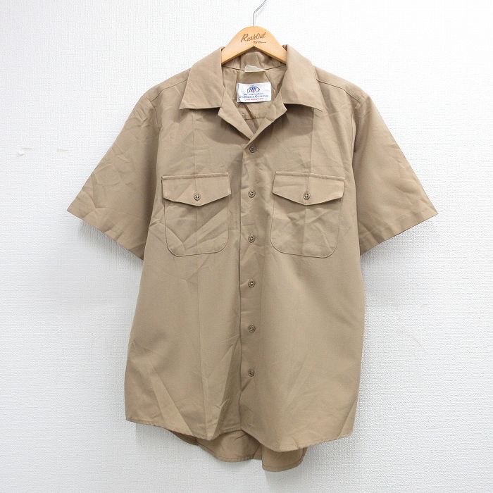 L★古着 半袖 ミリタリー シャツ メンズ 00年代 00s 開襟 オープンカラー USA製 ベージュ 26apr25