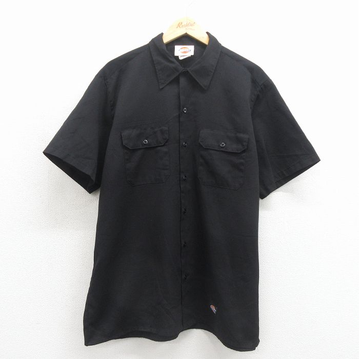 XL★古着 ディッキーズ 半袖 ワーク シャツ メンズ 90年代 90s 大きいサイズ USA製 ブラック 26may27