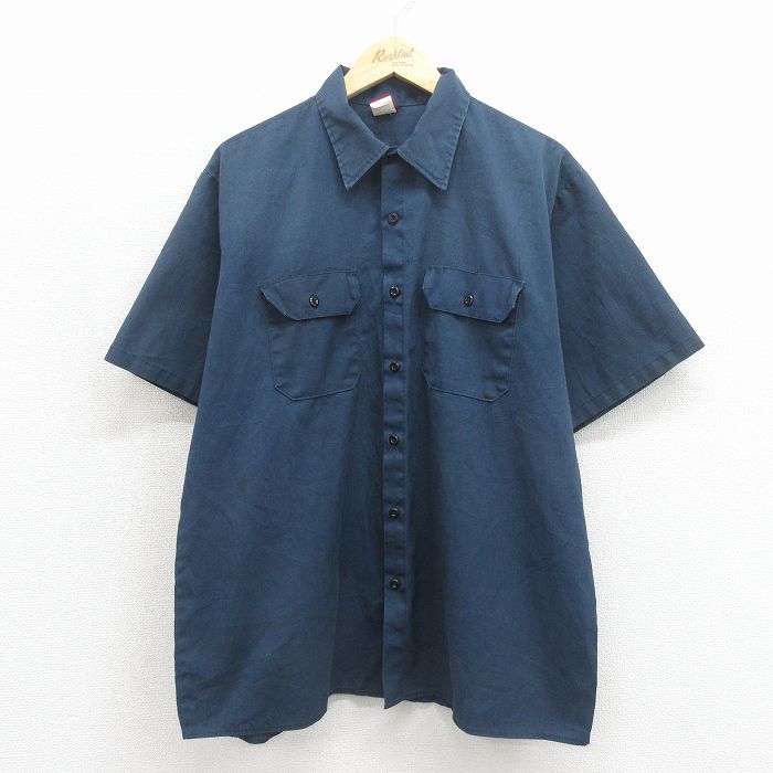 XL★古着 ビッグベン 半袖 ワーク シャツ メンズ 80年代 80s 大きいサイズ USA製 ネイビー 26may27
