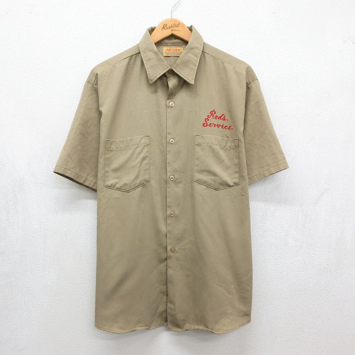 XL★古着 ビッグヤンク 半袖 ワーク シャツ メンズ 70年代 70s Reds Service 大きいサイズ USA製 ベージュ【spe】 26jun03