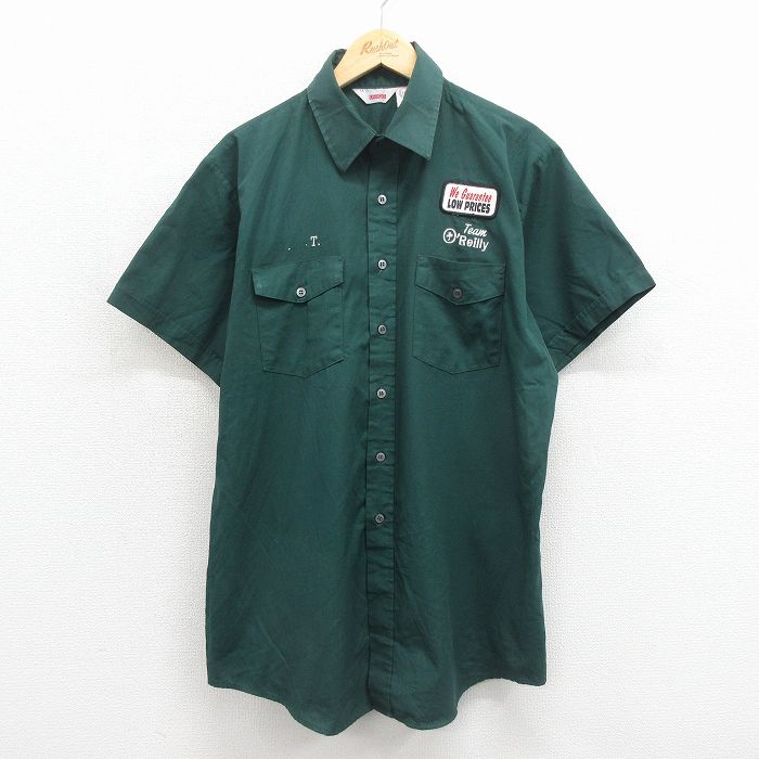 XL★古着 半袖 ワーク シャツ メンズ 90年代 90s ロープライス ロング丈 USA製 グリーン 26jun12