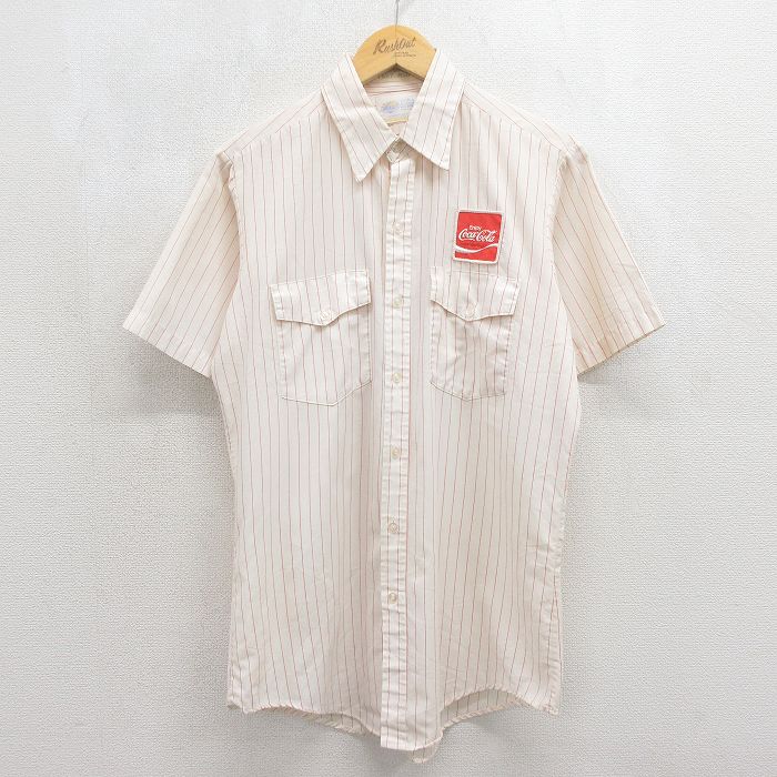 80s 半袖ワークシャツ コカコーラ ベージュストライプ メンズL相当 | 古着