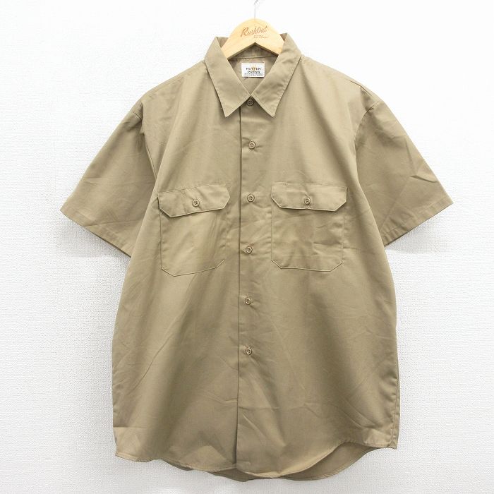 80s 半袖ワークシャツ ベージュ メンズXL相当 | 古着