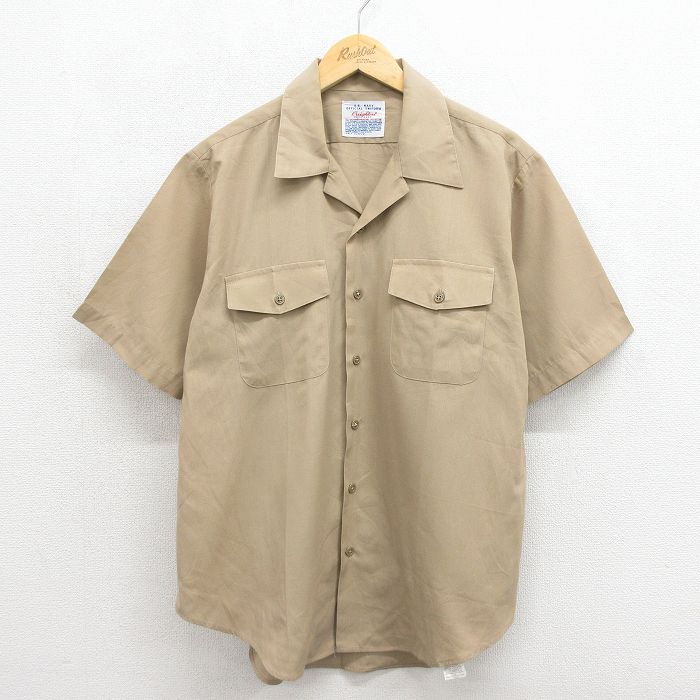 80s 半袖ミリタリーシャツ USネイビー ベージュ メンズXL相当 | 古着