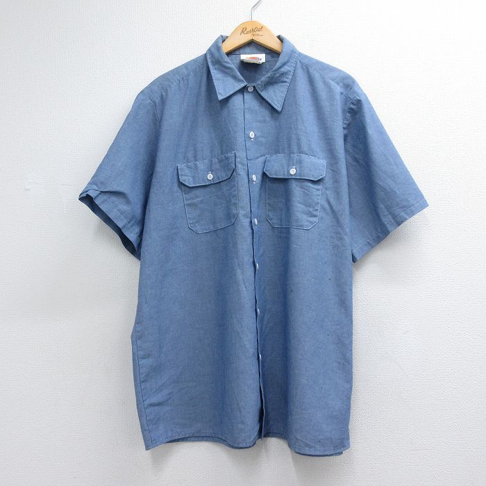 ディッキーズ 90s 半袖シャツ シャンブレー ライトブルー メンズXL相当 | 古着