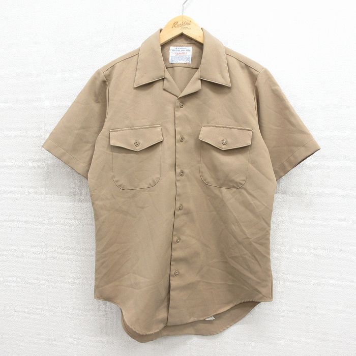 80s 半袖ミリタリーシャツ USネイビー ベージュ メンズM相当 | 古着