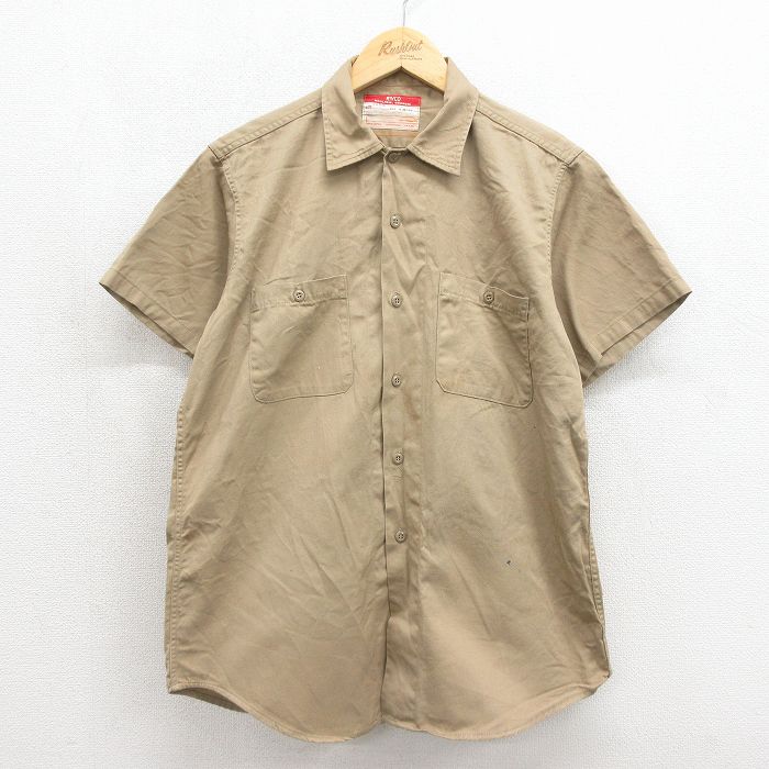 70s 半袖ワークシャツ ベージュ メンズM相当 | 古着