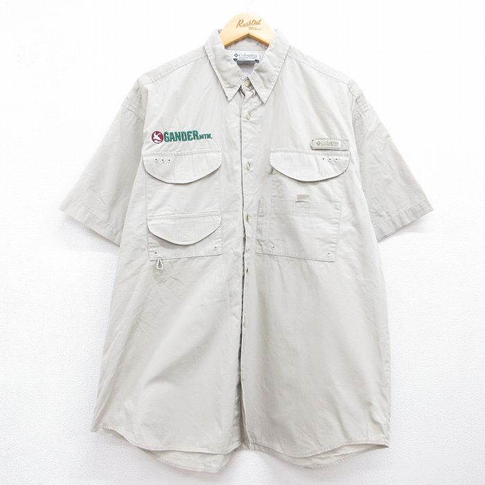 XL★古着 コロンビア 半袖 フィッシング シャツ メンズ 00年代 00s GANDER PFG コットン ベージュ 内側メッシュ 26jul04