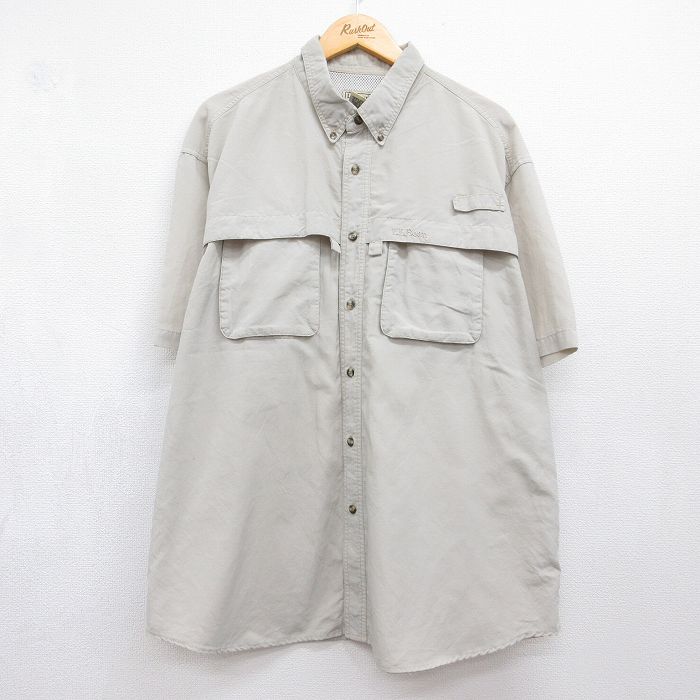XL★古着 エルエルビーン 半袖 フィッシング シャツ メンズ 00年代 00s ワンポイントロゴ 大きいサイズ ボタンダウン ベージュ 内側メッシュ 26jul04