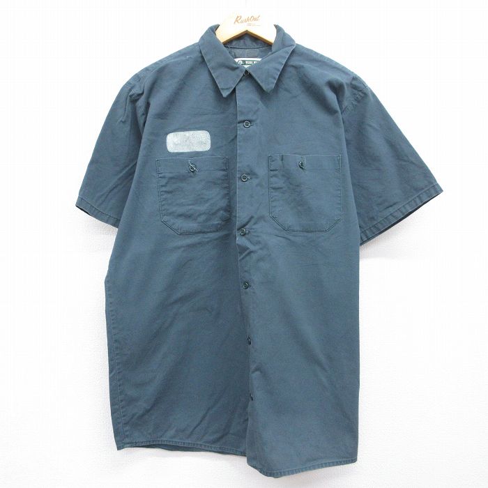 L★古着 半袖 ワーク シャツ メンズ 90年代 90s グリーン 26jul04