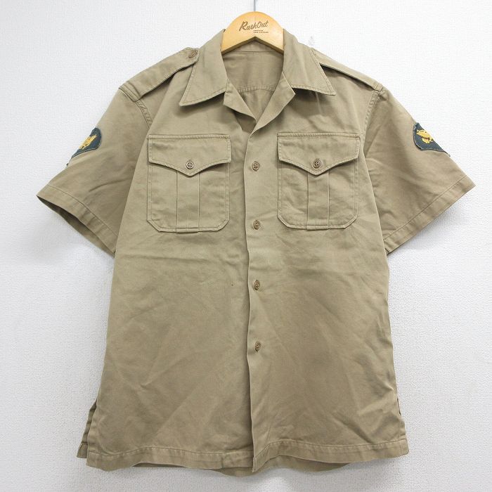 70s 半袖ミリタリーシャツ ベージュ メンズM相当 | 古着