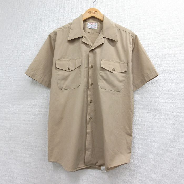 80s 半袖ミリタリーシャツ USN ベージュ メンズL相当 | 古着