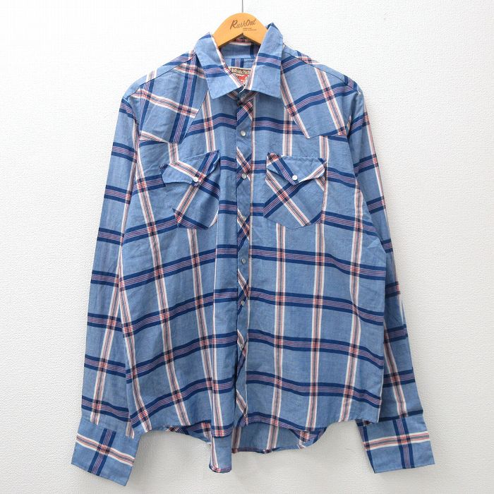 【50%OFF】XL★古着 長袖 ウエスタン シャツ メンズ 90年代 90s 大きいサイズ 紺他 ネイビー チェック 24may14 中古 トップス