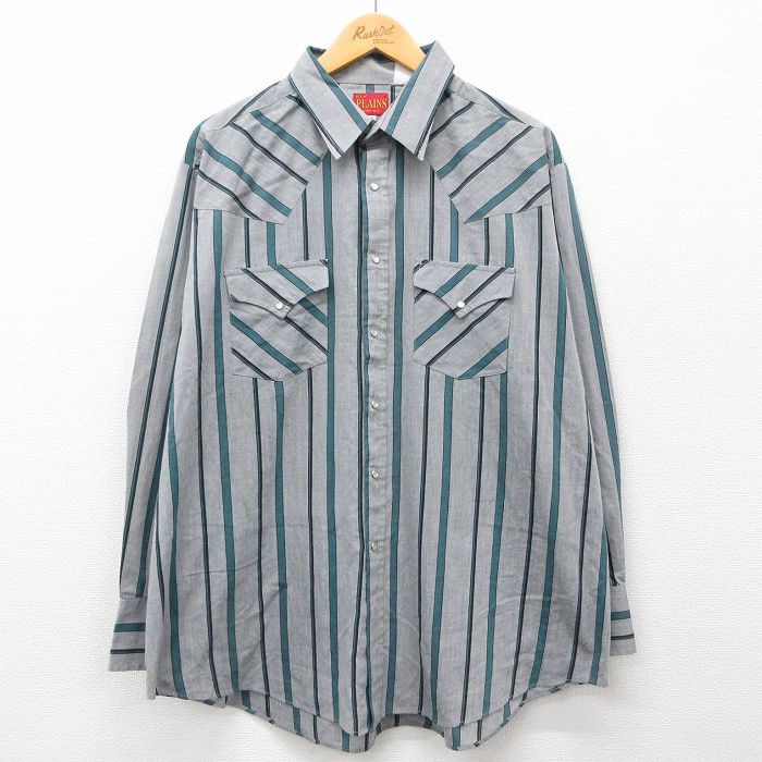 ELY 00s 長袖ウエスタンシャツ ストライプ グレー XL | 古着