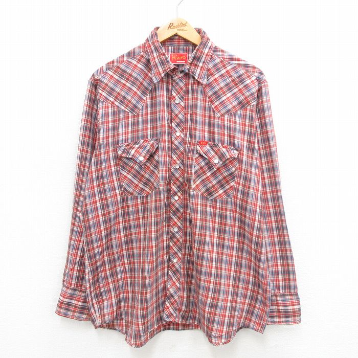 【50%OFF】XL★古着 ELY 長袖 ウエスタン シャツ メンズ 80年代 80s 赤他 レッド チェック 24jun07 中古 トップス