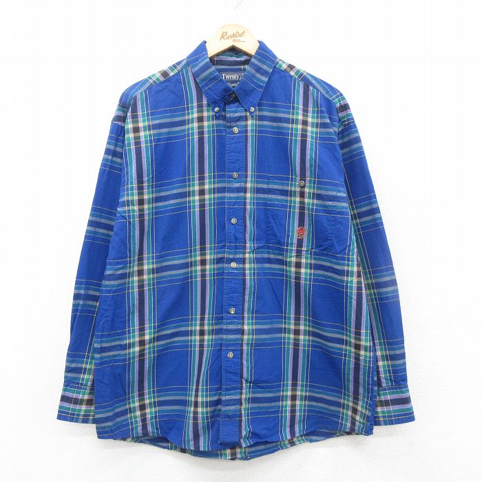 XL★古着 ラングラー Wrangler 長袖 ウエスタン シャツ メンズ 20X 大きいサイズ コットン 青他 ブルー チェック 24dec04 中古 トップス