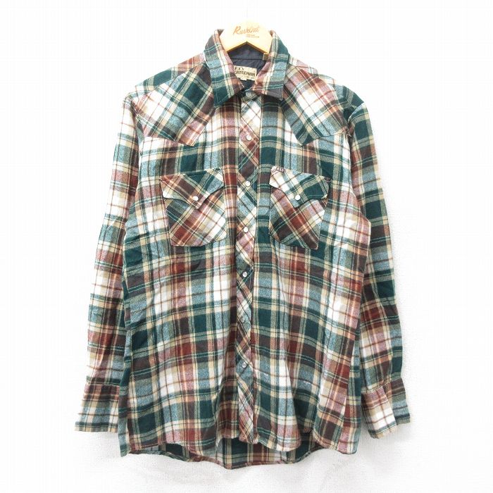 【20%OFF】M★古着 ELY 長袖 ウエスタン シャツ メンズ 90年代 90s 濃緑他 グリーン チェック 24dec13 中古 トップス