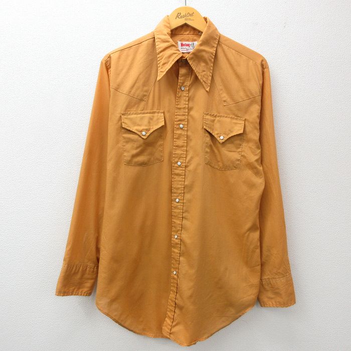 【50%OFF】L★古着 マスタング 長袖 ウエスタン シャツ メンズ 80年代 80s ロング丈 茶系 ブラウン 25jan27 中古 トップス