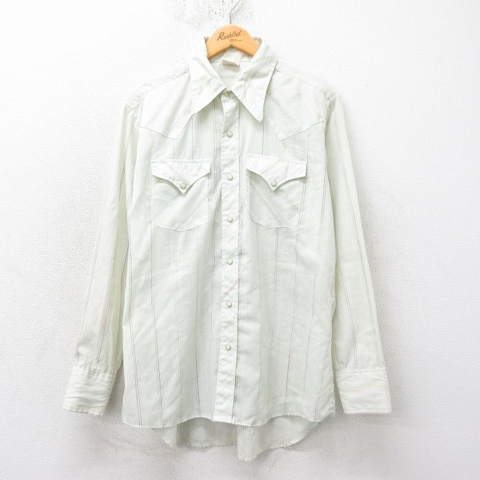 L★古着 ELY 長袖 ウエスタン シャツ メンズ 80年代 80s 薄緑 グリーン 25feb17 中古 トップス