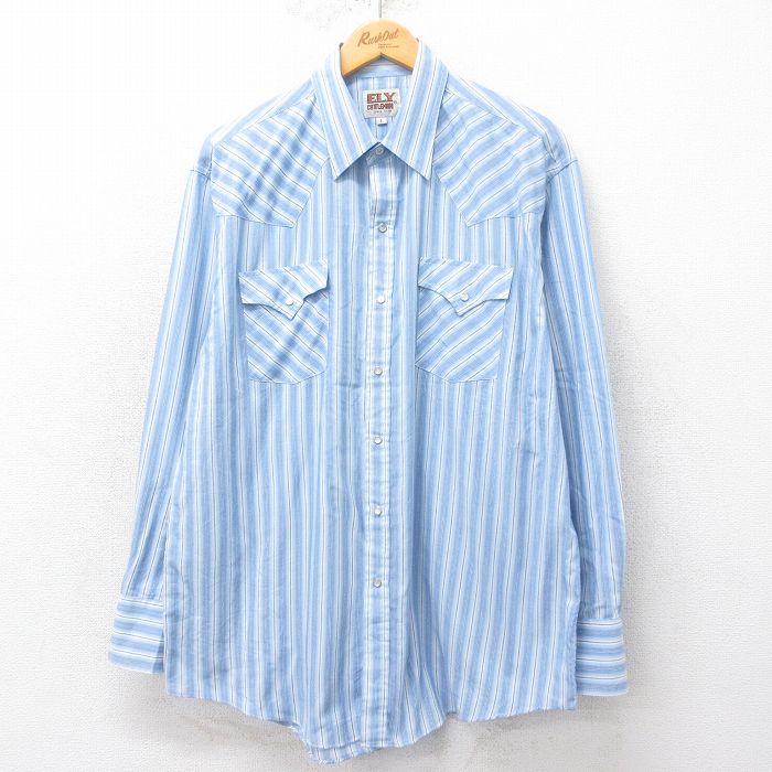 L★古着 ELY 長袖 ウエスタン シャツ メンズ 90年代 90s 薄紺 ネイビー 25feb17 中古 トップス
