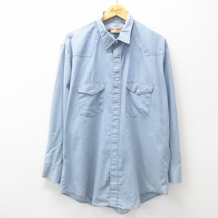 XL★古着 ビッグマック 長袖 シャンブレー ウエスタン シャツ メンズ 90年代 90s 紺 ネイビー 25feb21 中古 トップス