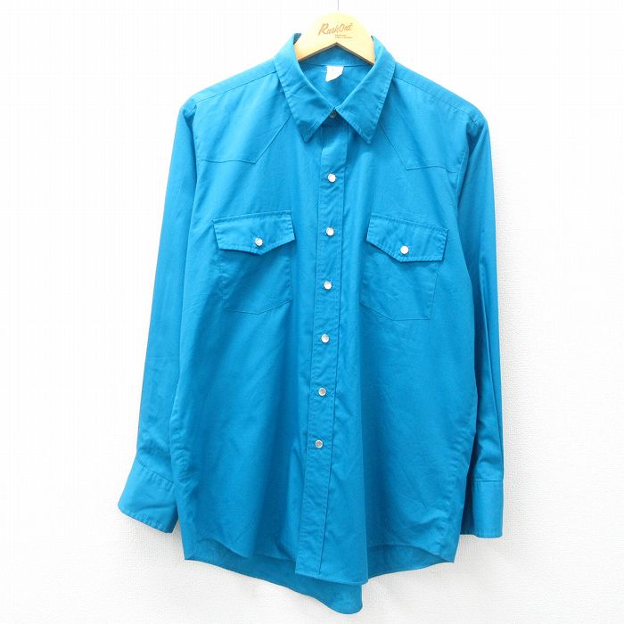 L★古着 長袖 ウエスタン シャツ メンズ 80年代 80s USA製 青 ブルー 25feb21 中古 トップス