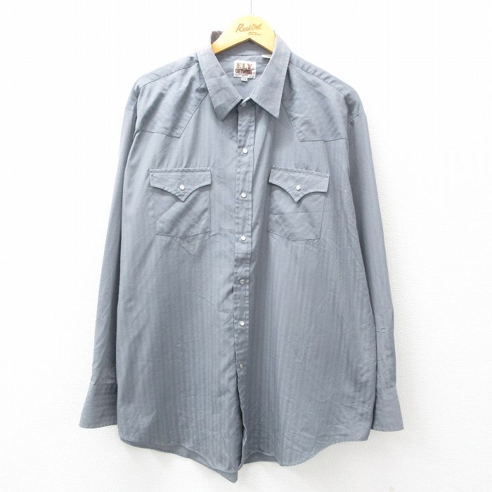 XL★古着 ELY 長袖 ウエスタン シャツ メンズ 90年代 90s 大きいサイズ ロング丈 グレー 25feb21 中古 トップス