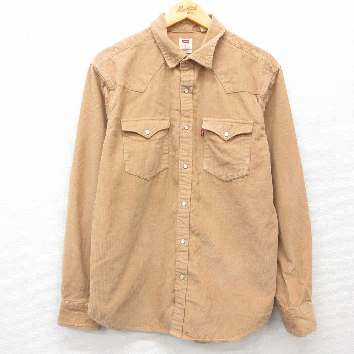 XL★古着 リーバイス Levis 長袖 ウエスタン シャツ メンズ コーデュロイ コットン ベージュ カーキ 25feb22 中古 トップス