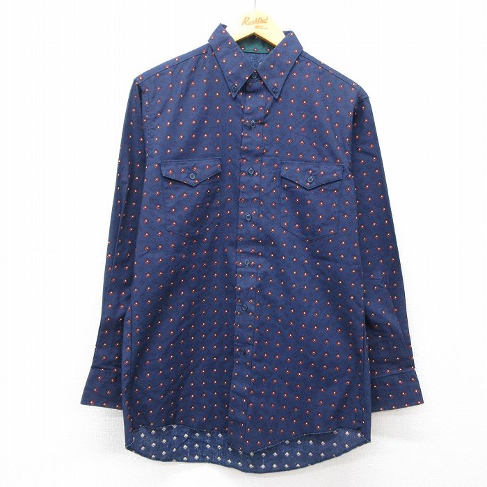 L★古着 ラングラー Wrangler 長袖 ウエスタン シャツ メンズ 90年代 90s コットン 濃紺 ネイビー 25feb22 中古 トップス