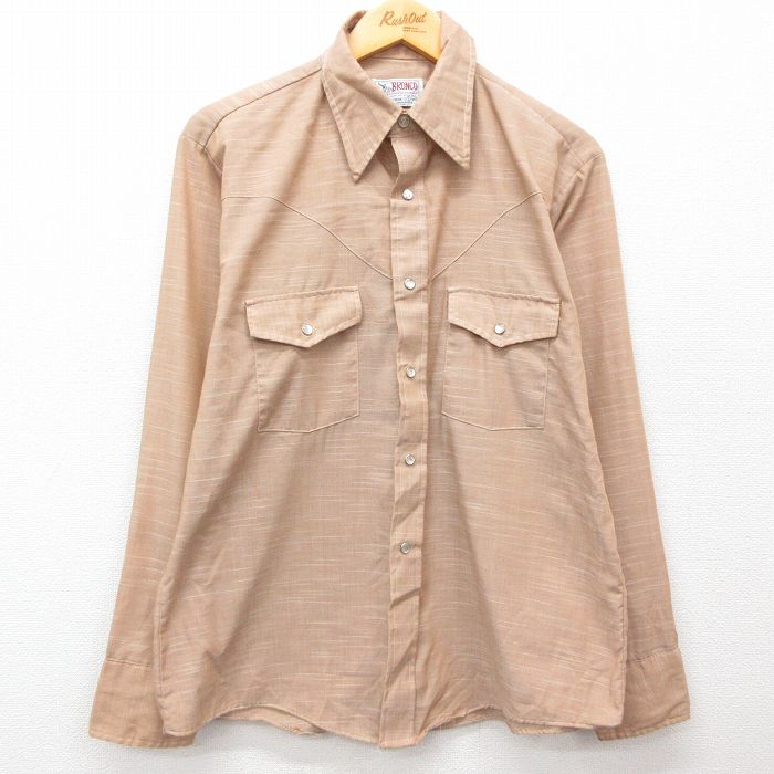 L★古着 長袖 ウエスタン シャツ メンズ 80年代 80s USA製 ベージュ カーキ 25feb22 中古 トップス